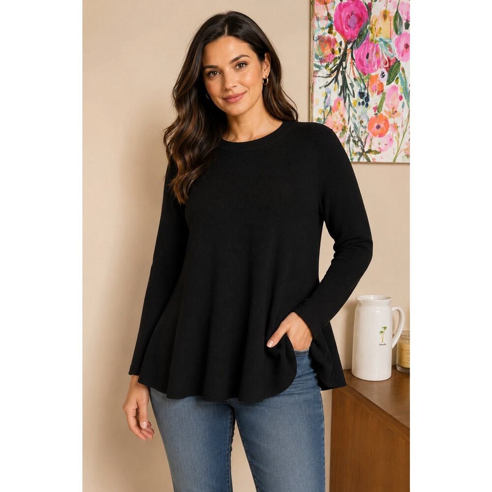 La Vila Milano Sweater Women’s L Black Peplum Knit Long Sleeve Crew Neck Top